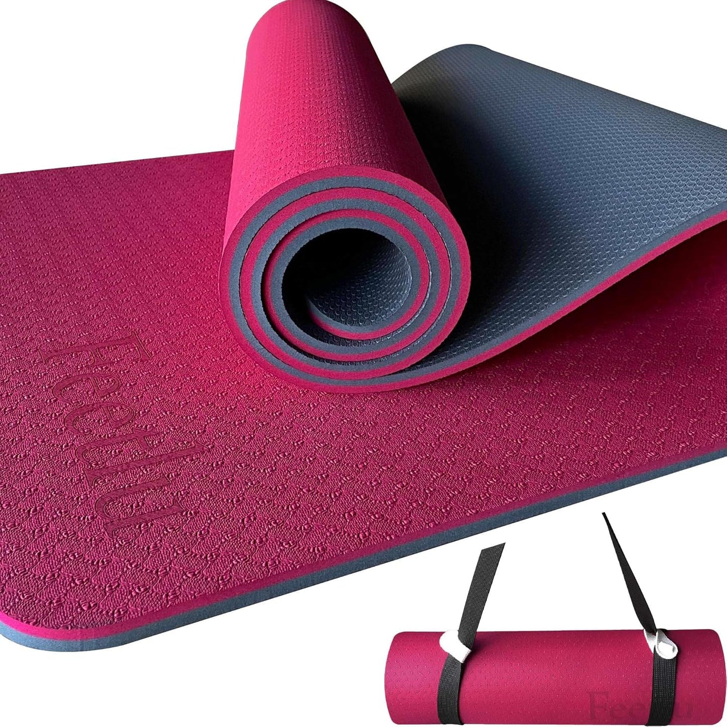 Extra Thick Exercise Yoga Mat with Strap - 2/5 Inch (10MM), Non-Slip Workout Mat for Yoga, Pilates, and Floor Exercises