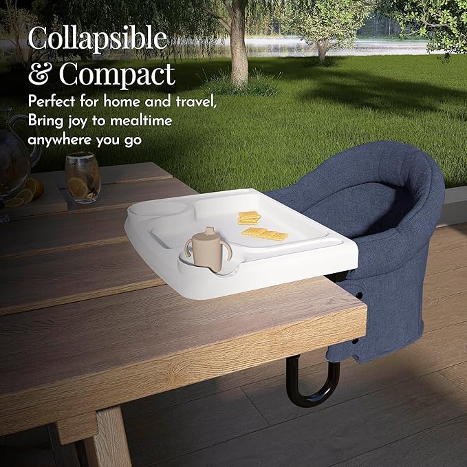 Evolur Clamp-On Comfort Table Chair | Removable & Washable Seat Cover, Dishwasher-Safe Tray, Foldable Design with Carry Bag | Portable High Chair for Babies & Toddlers (6–36 Months)