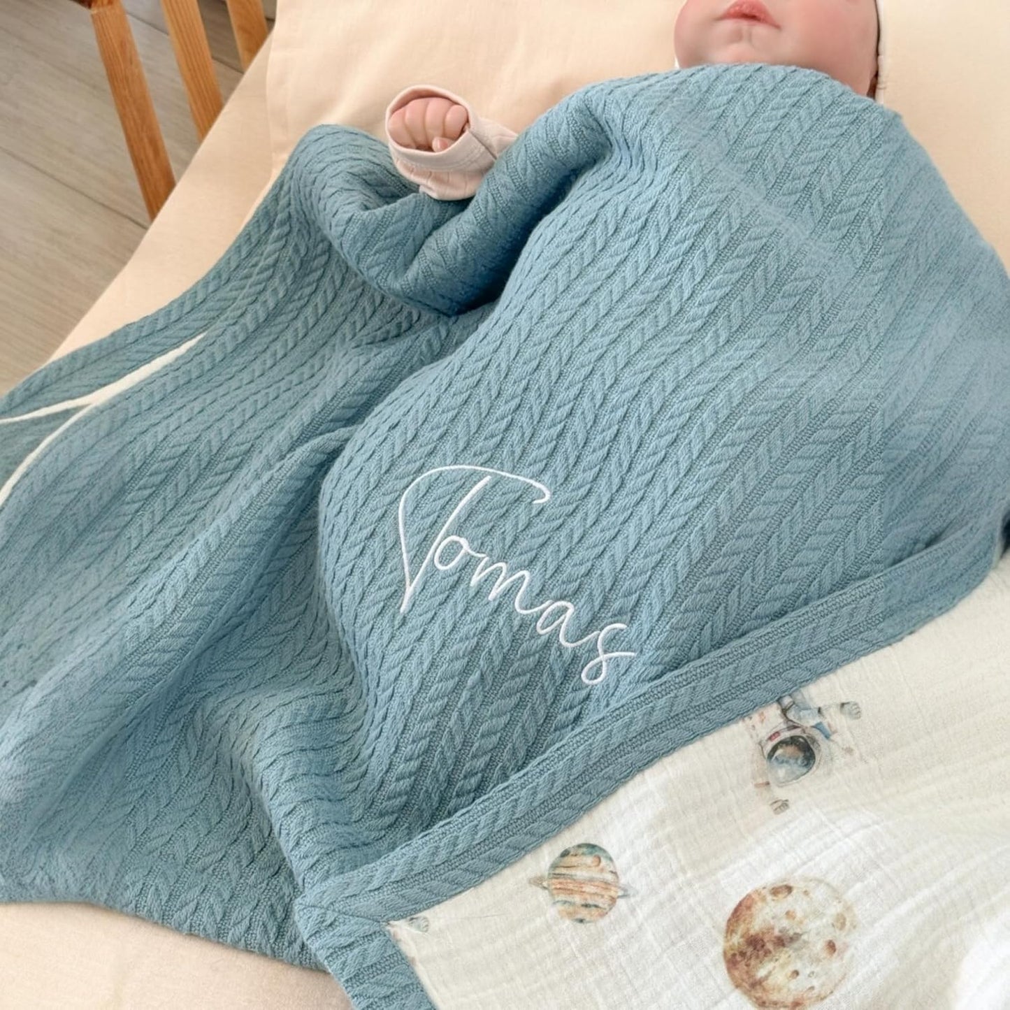 Personalized Baby Blanket with Name – Handmade 100% Organic Cotton Newborn Gift | Custom Knit Blanket for Boys, Girls, Kids & Baby Showers