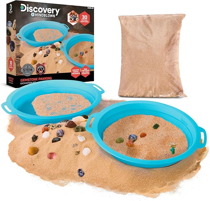 Discovery™ Gemstone Panning STEM Kit – Pan for 30 Real Gems| 2 Sifting Pans, Sand & Learning Guide| Educational Science Activity for Kids| Geology Rock Excavation Set| Boys & Girls Toy Gift| Ages 8+