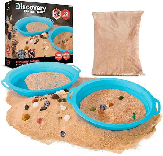 Discovery™ Gemstone Panning STEM Kit – Pan for 30 Real Gems| 2 Sifting Pans, Sand & Learning Guide| Educational Science Activity for Kids| Geology Rock Excavation Set| Boys & Girls Toy Gift| Ages 8+
