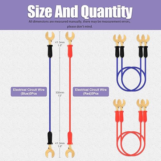 Swpeet 10Pcs Red + Blue Interconnect Circuit Wire Kit, Perfect for Physics Laboratory Electricity Connection,Demos Teaching Basic Principles of Electricity and Simple Circuit Wire Works