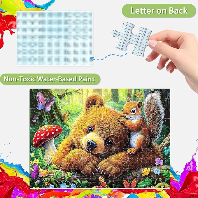 Jeaiciro 100 Piece Puzzles for Kids Ages 4-6 6-8, Bear & Squirrel Themed Jigsaw Puzzle for Adults Kid Seniors, Kids Puzzles Ages 5-8 Educational Toy for Boys and Girls Family Fun Gift for Children