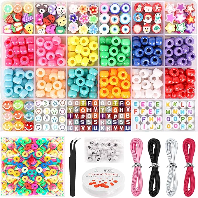 Bracelet Making Kit for Beginners - Smile Face, Letter, Clay Beads for Jewelry Making Friendship Bracelets - DIY Arts and Crafts Christmas Gifts Toys for Kids Age 6+