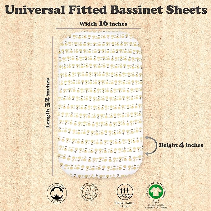 Bassinet Sheets for Baby Girl & Boy – 3-Pack Soft Fitted Bassinet Sheets, Organic Cotton, Breathable & Cozy, Fits 32x16x4 Inch Rectangle, Oval & Hourglass Mattresses, Lion Head