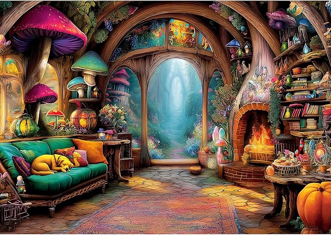 1000 Piece Jigsaw Puzzle for Adults - Fantasy Fairy Tale Cottage with Enchanted Forest, 27.5x19.7 Inches Unique Challenging Adult Puzzle for Relaxation & Home Decor