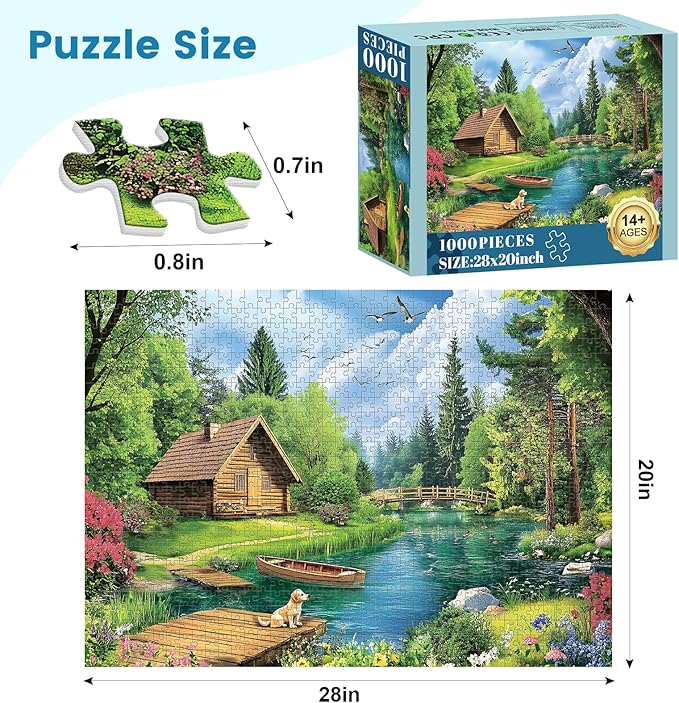 1000 Piece Puzzles for Adults, Spring and Summer Landscape Jigsaw Puzzle, Wooden House and Dog Jigsaw Puzzles 1000 Pieces, Challenging Game Home Decor Birthday Party Gift Toy for Adults Kids Seniors