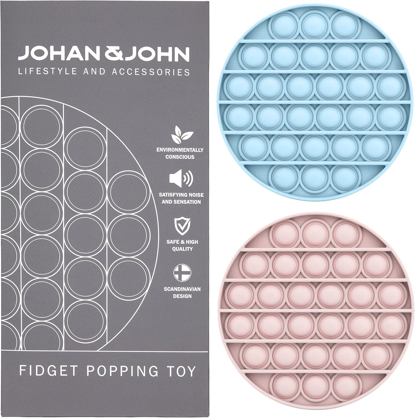 Pop It Fidget Toys 2-Pack, Sensory Toys for Adults & Kids, Stress & Anxiety Relief Toys, Stylish Scandinavian Design, Robust & Firm, Poppet Loud on Both Sides, Magnolia and Seaside