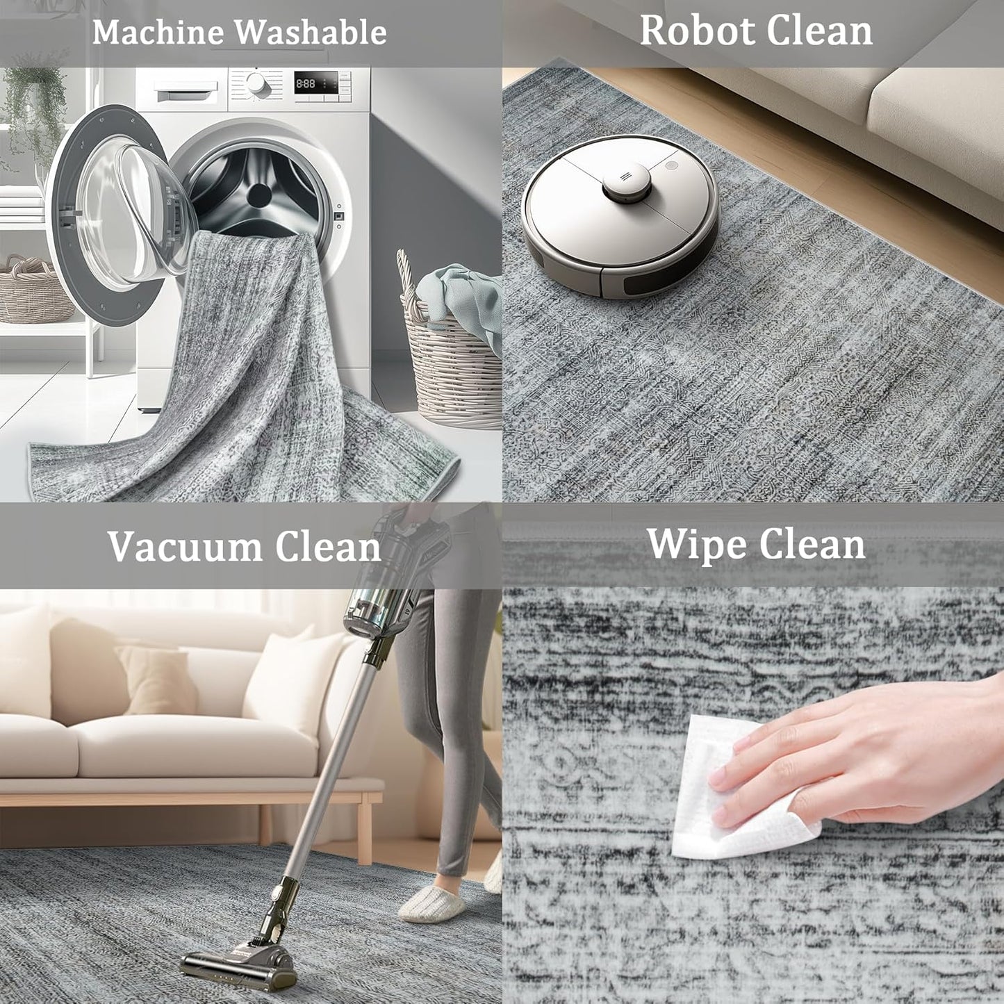 5x7 Area Rug Living Room Rugs - Washable Rug Large Modern Abstract Soft Thin Carpets Indoor Floor No Slip Vintage Carpet for Bedroom Under Dining Table Nursery Home Office Decor Gray Blue