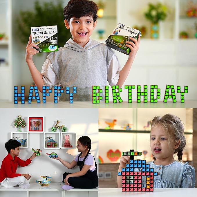 TOSY Magnet Cube 2x2 - 8 Blocks, 2 in 1 Toy: 2x2x2 Puzzle Cube and Customizable Infinity Cube, Glowing, UV Flashlight, Fidget/Sensory/STEM/STEAM Magnet Tiles Birthday Gift for Kids/Teens/Adults