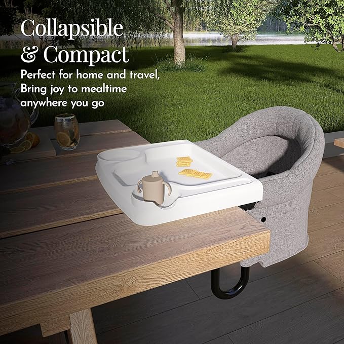 Evolur Clamp-On Comfort Table Chair | Removable & Washable Seat Cover, Dishwasher-Safe Tray, Foldable Design with Carry Bag | Portable High Chair for Babies & Toddlers (6–36 Months)