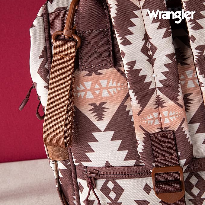 Wrangler Diaper Bag Backpack Aztec Travel Backpack Purses Western Multi-Function Baby Bags for Mom with Waterproof Insulated Pockets