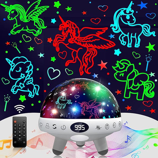 YACHANCE Unicorn Gifts Toys for 1-12 Year Old Girls.Unicorn Night Light Projector for Girls.Kids White Noise Machine with Baby Night Light.Unicorn Bedroom Decor for Girls.Sound Machine with 29 Sounds