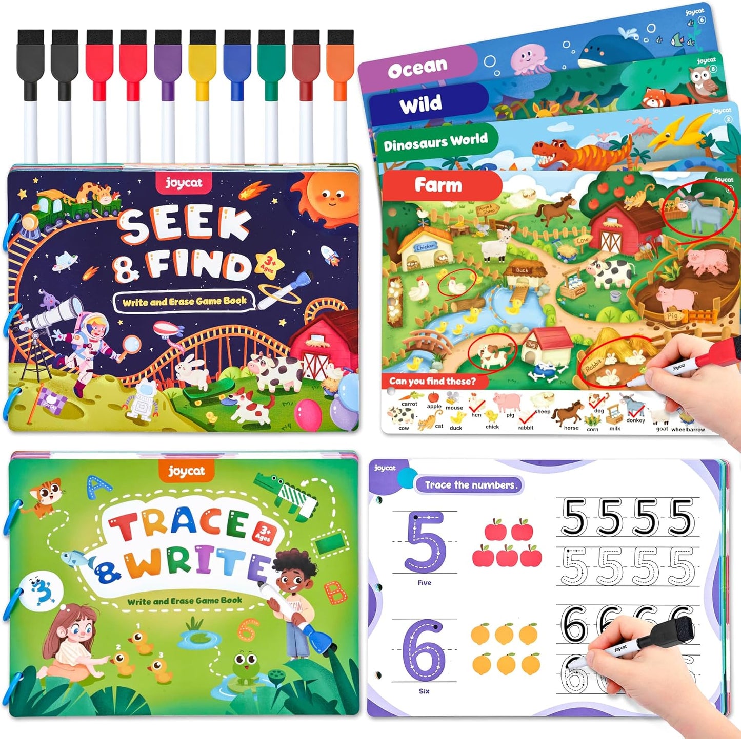 JoyCat Preschool Learning Activities Set (2-Pack) – Seek & Find Game Books and Letters Numbers Handwriting Practice Tracing Workbooks for Toddlers & Kids, Birthday Gifts for Girls and Boys Ages 3-5