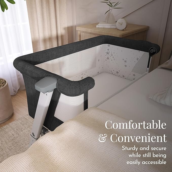 Evolur Stellar Bassinet & Bedside Sleeper – Adjustable Height Bedside Crib for Newborns, Breathable Mesh Sides, Portable Co-Sleeper, Easy To Fold and Travel, Carry Bag Included