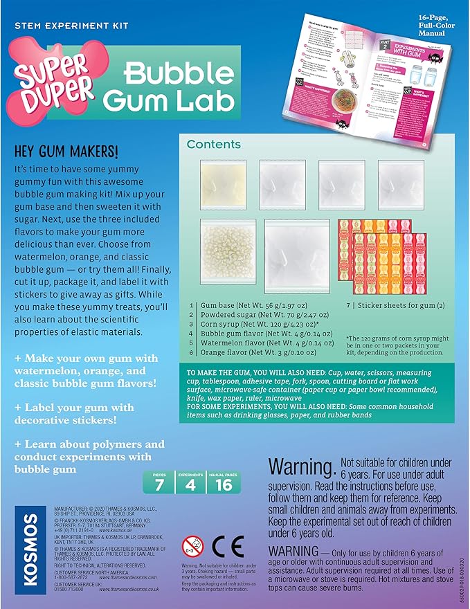 Thames & Kosmos Super Duper Bubble Gum Lab STEM Experiment & Activity Kit | Make Your Own Yummy Bubble Gum in 3 Flavors! | Learn About Science of Elastic Materials | Food Ingredients Included Small