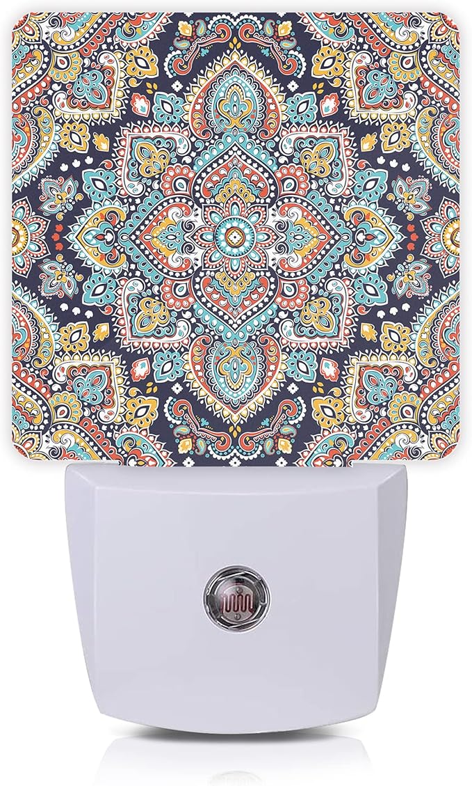 Mandala Floral Night Lights Plug into Wall Ethnic Mandala Night Light 0.5W Sleep Friendly for Boys Girls Led Night Light Dusk to Dawn Sensor Nightlight for Stairway/Hallway/Kitchen