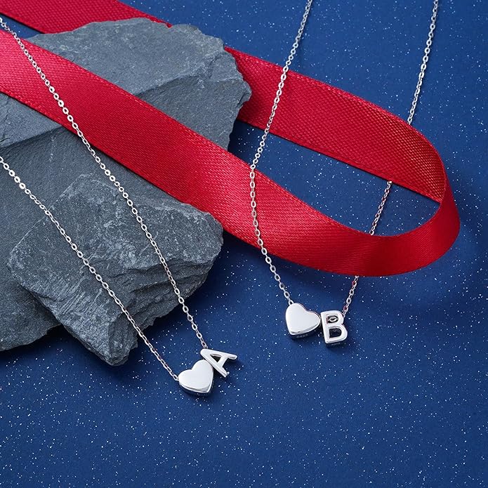 Turandoss S925 Sterling Silver Heart Initial Necklaces for Girls Teen Girls, Dainty S925 Sterling Silver Tiny Heart Initial Necklace Letter Necklaces Trendy Jewelry Gifts for Girls Teen Girls