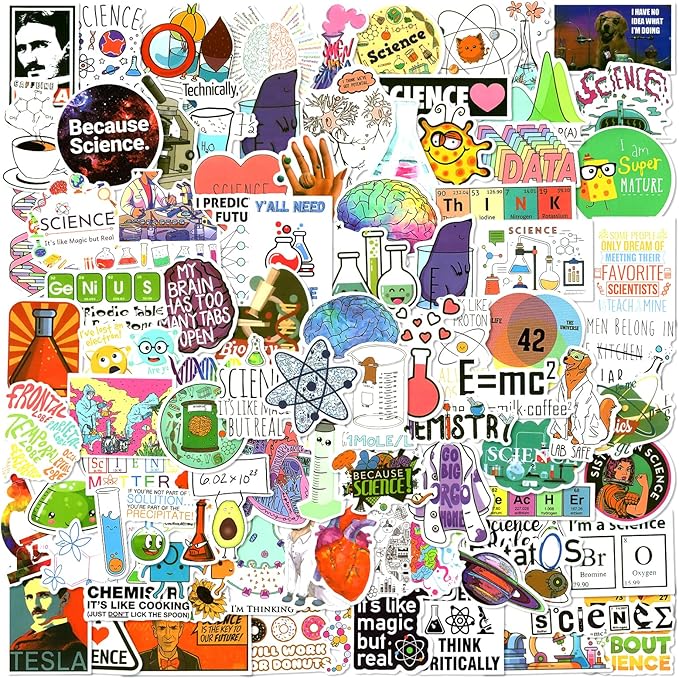 100 PCS Science Stickers for Water Bottles,Science Laboratory Stickers for Adults Students Kids Teacher,Physics Biology Chemistry Experiment Math Gifts