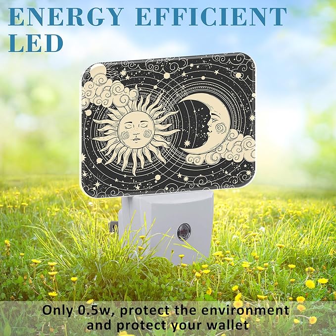 Sun and Moon with Faces Plug in Night Lights, Astrology Nightlight Plug Into Wall Dusk to Dawn Sensor for Kid Girls Boys Women Men Room, Hallway, Kitchen, Bathroom, Stairs Decor