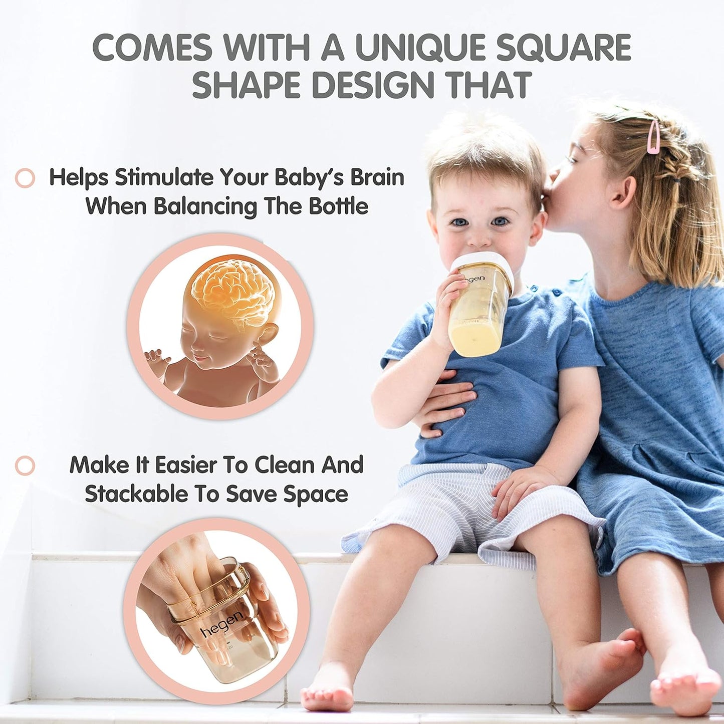 Hegen Easy to Clean Anti-Colic Baby Bottle, 8oz for 3 to 6 Months (2-Pack)