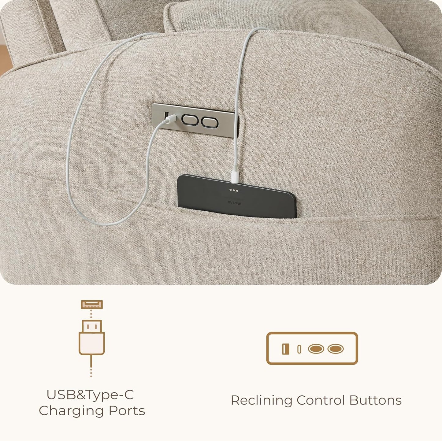 CHITA Power Nursery Glider Recliner Chair, Electric Swivel Rocker Recliner for Adults, Rocking Chair with Removable Lumbar Pillow for Living Room, FSC Certified, Fabric in Khaki