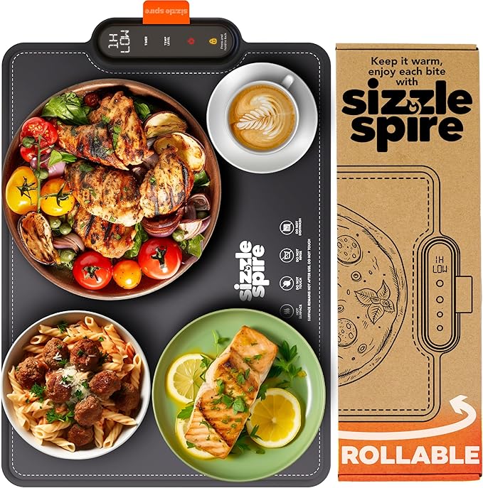 Electric Warming Tray, Rollable Silicone Warming Pad for Food with 4 Temperature Settings, auto Shut-Off, Great Food Warmer Mat for Parties, Buffets, Gatherings and Everyday Use - Black