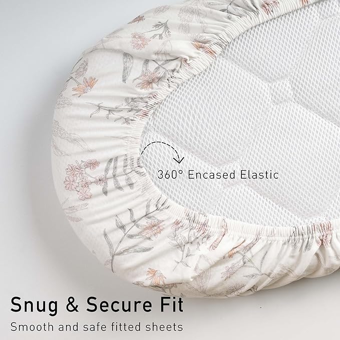 Gllquen Baby Bassinet Sheets 2 Pack, 100% Organic Cotton Bassinet Fitted Sheets for Girls Boys, Soft & Breathable Unisex Baby Mattress Sheet for Standard Bassinets 33"x17"(Lineage of Bloom)