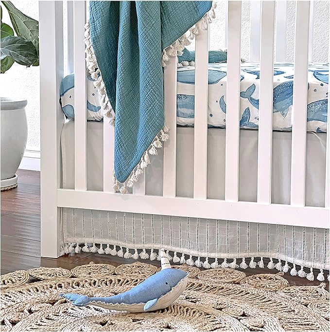 Crane Baby Ocean Crib Sheet, 100% Cotton Fitted Sheet, 28" x 52", Crib Sheets for Boys, Toddler Bed Sheets, Ocean Nursery Decor
