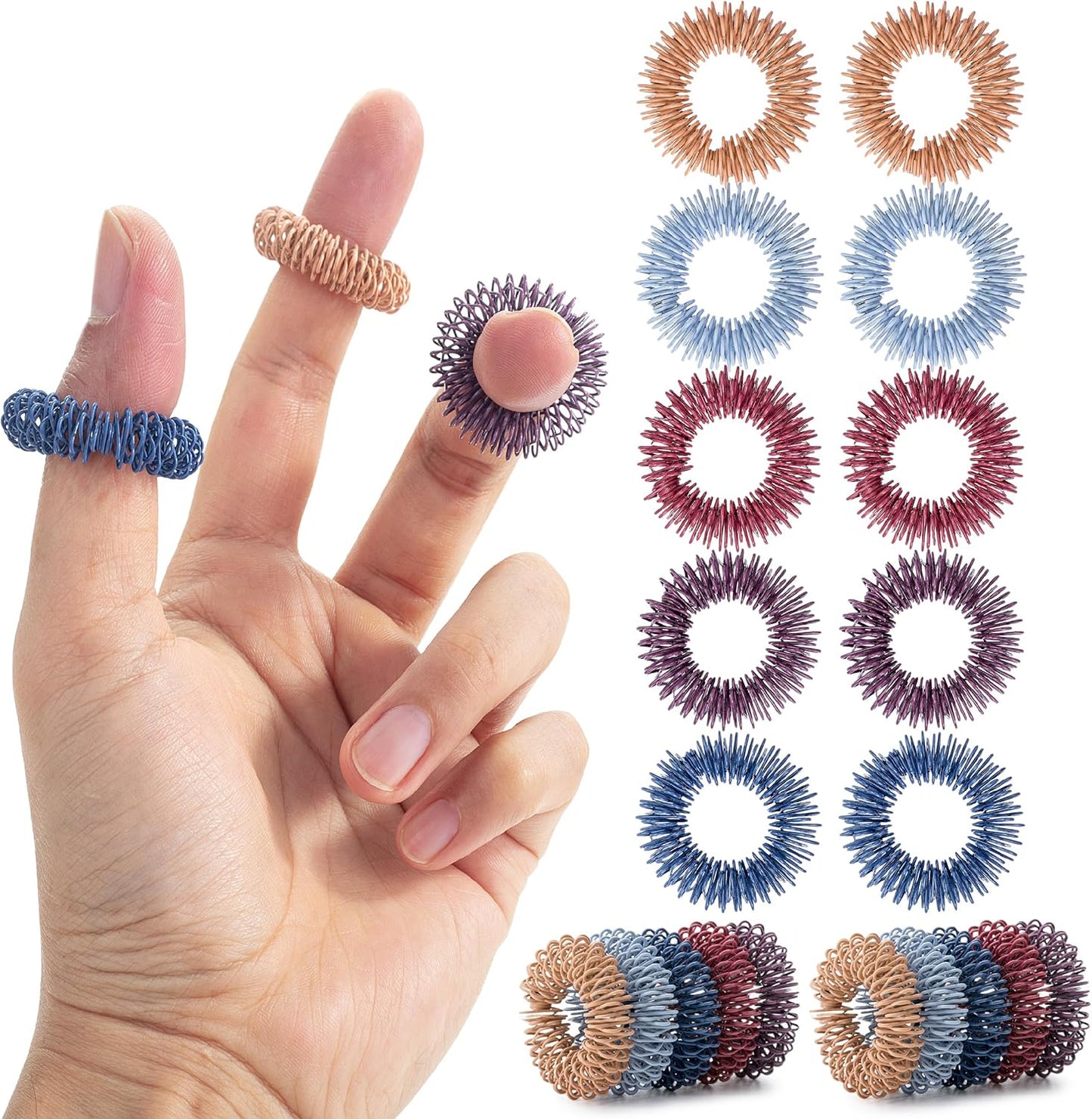 Mr. Pen- Spiky Sensory Rings, 10 Pack, Vintage Colors, Stress Relief Fidget Sensory Toys, Fidget Rings, Fidget Ring for Anxiety, Stress Relief Rings, Massager for Fidget ADHD Autism, Sensory Ring