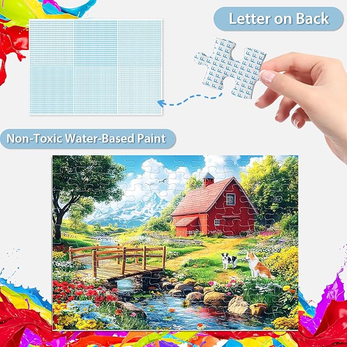 Jeaiciro 100 Piece Puzzles for Kids Ages 4-6 & 8-10, Farm Countryside Jigsaw Puzzle for Kids and Adults Educational Toys Fun Large Pieces Puzzles for Seniors Family Activity Gifts for Kid
