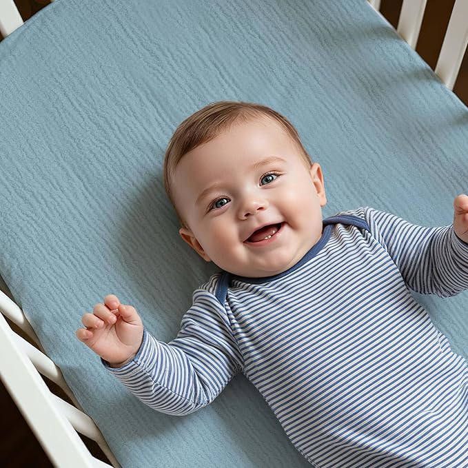 Muslin Bassinet Fitted Sheets, 2 Pack for Baby Boy and Girl, Soft Breathable Baby Pad/Mattress Sheet, Fit for Hourglass Oval and Rectangle Bassinet Mattress (Blue Whale, Bassinet Sheets 2 Pack)