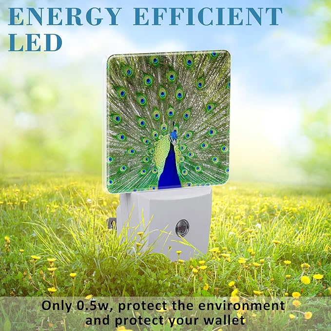 Night Light for Kids Girls Boys, Magnificent Peacock LED Night Light Plug into Wall with Dusk to Dawn Sensor for Room Decor, Hallway, Kitchen, Bathroom, Nursery, Stairs