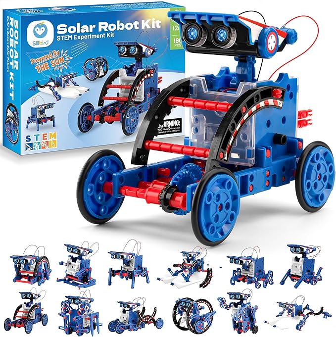 Sillbird Solar Robot Building Kit STEM Gift for Boys Aged 8-12, 12-in-1 DIY Science Educational Robotic Toys for Kids Teens Birthday, Powered by The Sun with 190 Pieces