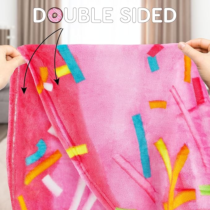 Zulay Giant Double Sided Glazed Donut Blanket - Novelty Round Flannel Donut Blanket for Adults & Kids - Indoors, Outdoors, Travel - 60 Inches