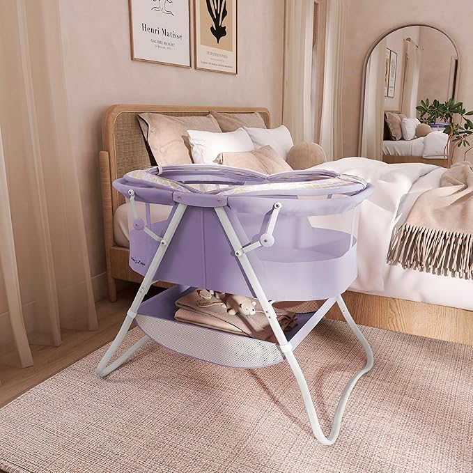 Karley Bassinet for Newborns | Award-Winning 2021 National Parenting Product & Mom’s Choice Winner | Portable Lightweight Bassinet with Adjustable Canopy, Dual-Sided Mattress & Storage Bag