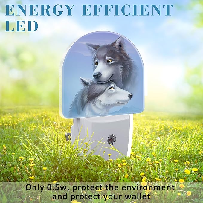 Night Light for Kids Girls Boys, Cool Wolf Couple LED Night Light Plug into Wall with Dusk to Dawn Sensor for Room Decor, Hallway, Kitchen, Bathroom, Nursery, Stairs