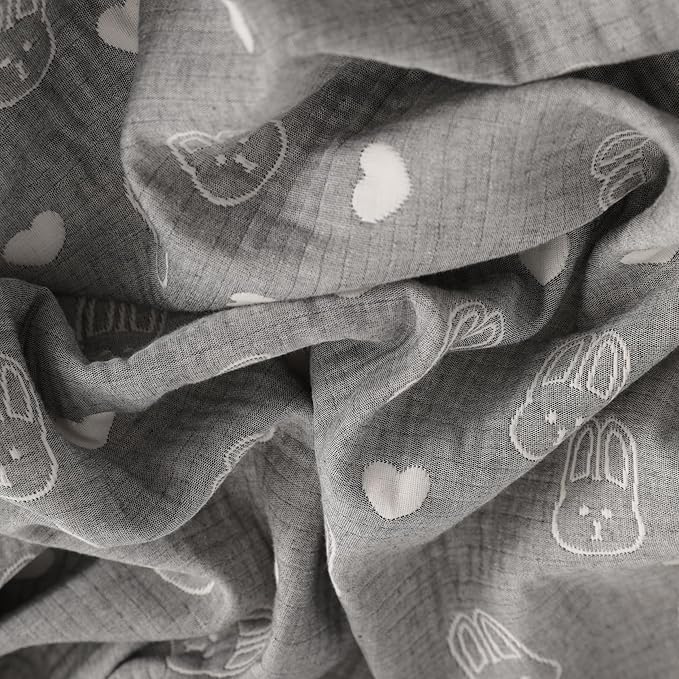NTBAY 3 Layer Oversized Muslin Cotton Toddler Blanket, Jacquard Reversible Nursery Bed Blanket, Super Soft and Thermal for All Seasons, Baby Gift, 45"x60", Dark Grey Rabbit
