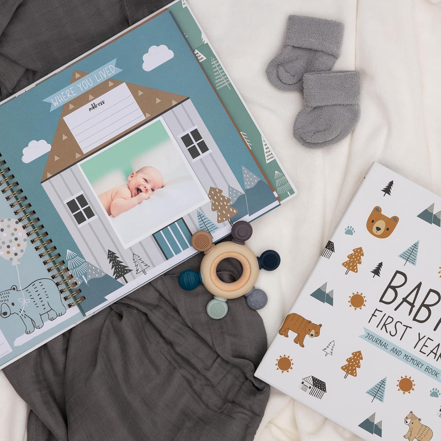 Keepsake Baby Memory Book for Baby Boy or Girl – Timeless Woodland Baby Journal Scrapbook Photo Album for First 5 Years – Milestone Book to Record Every Event from Birth to Age 5