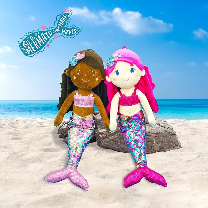 June Garden 15.5" Sparkly Mermaid Layla - Soft Mermaid Plush Stuffed Doll Gift for Toddler Girls