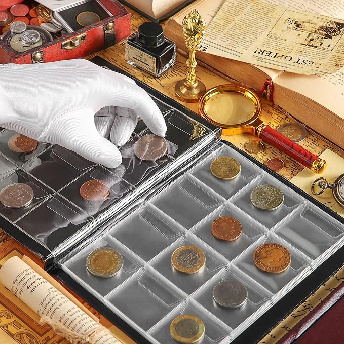 120 Pockets Coin Album - Coin Collecting Book with 10 Pages, 45x43 mm Grid Holder for Pounds Pence Cents Dollars Nickel (Red) CS48120RE