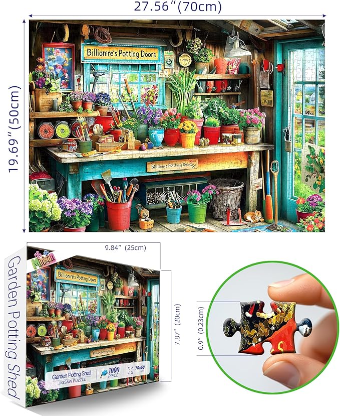 1000 Piece Jigsaw Puzzle for Adults - Billionaire's Potting Shed Garden with Colorful Plants & Tools, 27.5x19.7 Inches Unique Challenging Adult Puzzle for Relaxation & Home Decor