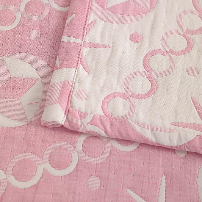 NTBAY 3 Layer Toddler Blanket, Muslin Cotton Jacquard Bed Blankets, Lightweight Thermal Baby Blanket, Super Soft and Warm Crib Blanket for All Seasons, Decoration Gift, 30"x40", Pink Starfish