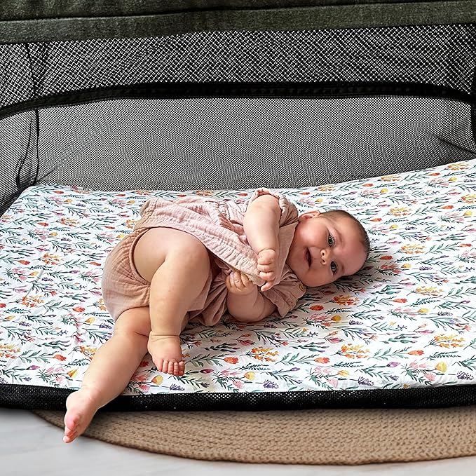 Quiggly Travel Crib Sheets for Guava Lotus, 2 Pack Organic Cotton Jersey Knit, Vibrant Floral Patterns - Fits Mattresses for Boys & Girls (Travel Crib, Wildflower Dreamin')