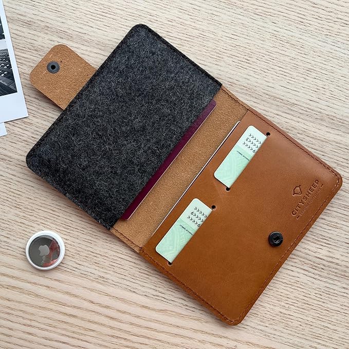 CITYSHEEP Passport Wallet With Airtag Slot - Family Holder for 4 Passports. Tan Color