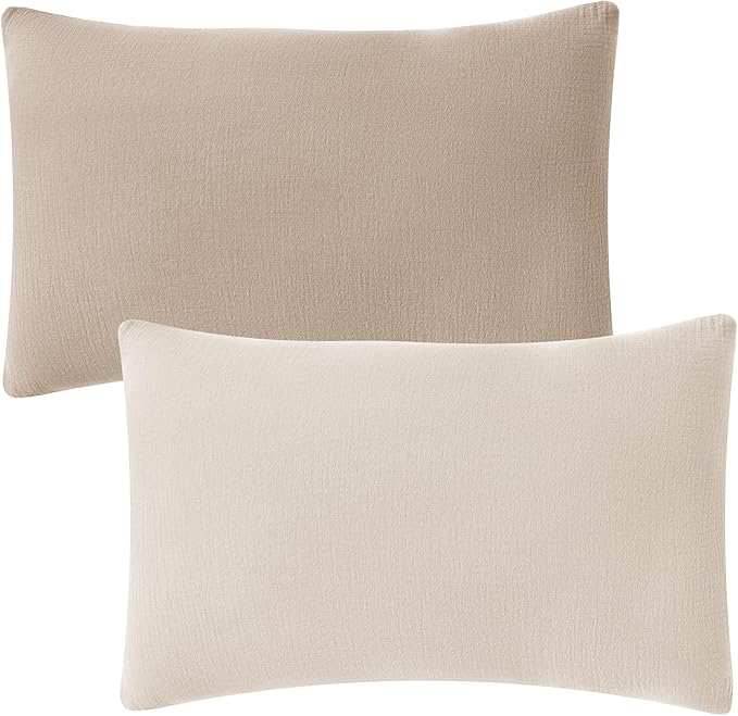 JELLYMONI 2 Pack Muslin Toddler Pillowcase for 13x18 Pillow, 100% Cotton Baby Pillow Case Cover for Bed, Toddler Cot and Travel, Soft & Breathable Baby Kids Envelope Pillowcase, No Pillow
