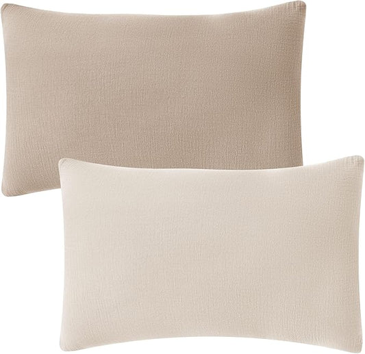 JELLYMONI 2 Pack Muslin Toddler Pillowcase for 13x18 Pillow, 100% Cotton Baby Pillow Case Cover for Bed, Toddler Cot and Travel, Soft & Breathable Baby Kids Envelope Pillowcase, No Pillow