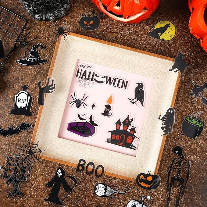 MARFOREVER 50 PCS Window Gel Clings Stickers Removable Reusable Thick Gel Clings Decals Stickers for Classroom Nursery Home Party Supplies Glass Decorations (Spooky Halloween)