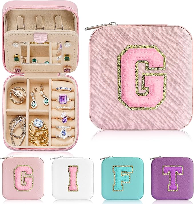 Parima Small Jewelry Box for Girls, Initial Jewelry Boxes for Girls | Small Jewelry Organizer | Travel Jewelry Case | Mini Travel Jewelry Box - Letter G, Pink