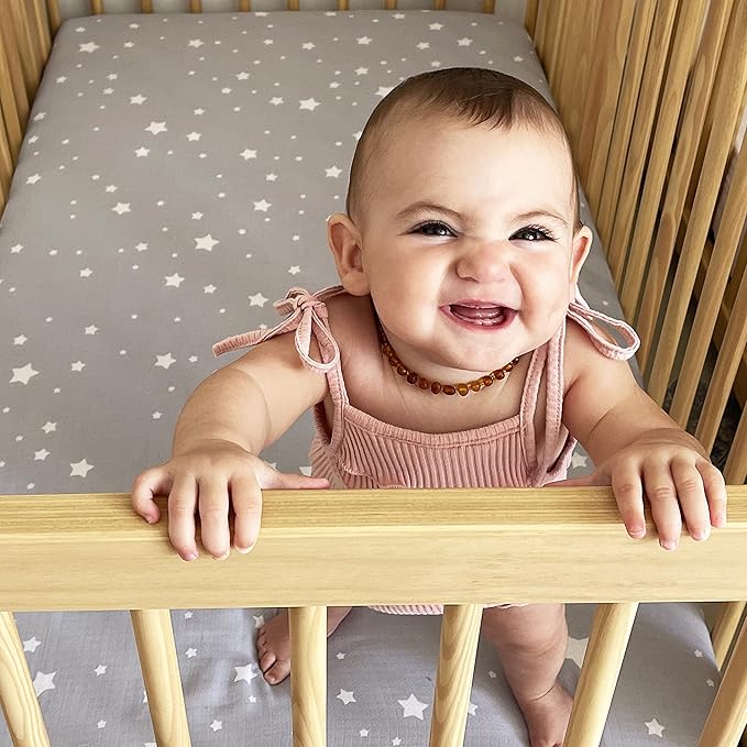 Newton Baby Fitted Single Layer Crib Sheet (2-Pack) - Ultra Breathable and Soft, Organic Cotton, Fits All Standard Cribs, Stardust Grey & Plain White